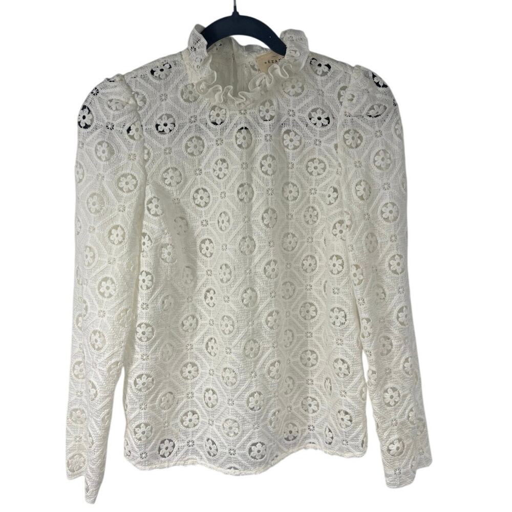 Sezane Eglantine Ecru Guipure Blouse Womens US 2 FR 34 White Romantic Classic
